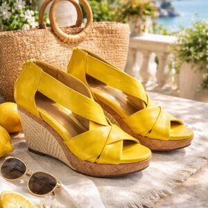 ☀️EUC Cole Haan Yellow Wedge Sandals size 8 ☀️ Cole Haan Yellow Wedge Sandals